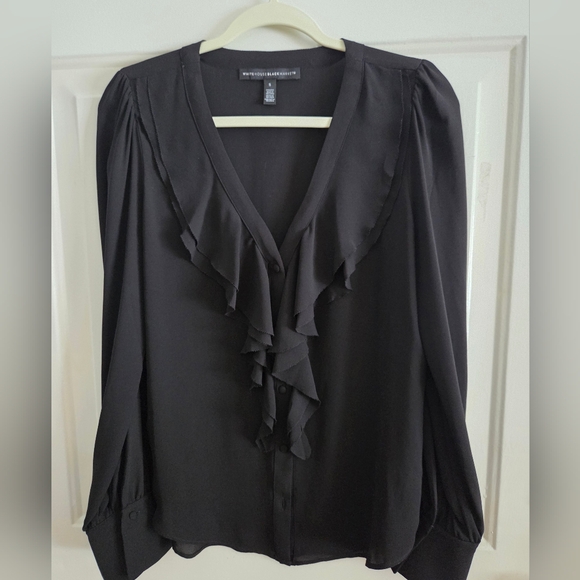 White House Black Market Tops - White House Black Market Ruffle Front Top Black Size Small